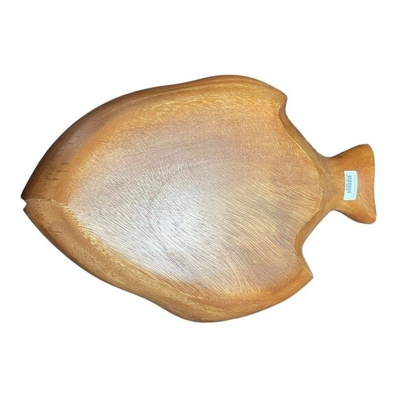 Large Fish Salad Plate Brown Wood Organic 4 Compartment Bowl Plate Dinnerware - Picture 2 of 4